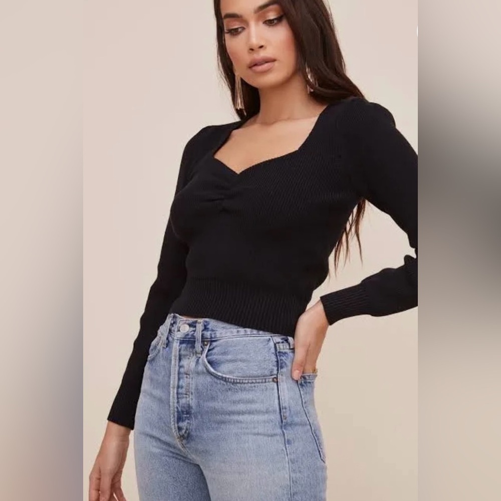 ASTR The Label Black Square Neck Fitted Sweater Size Medium